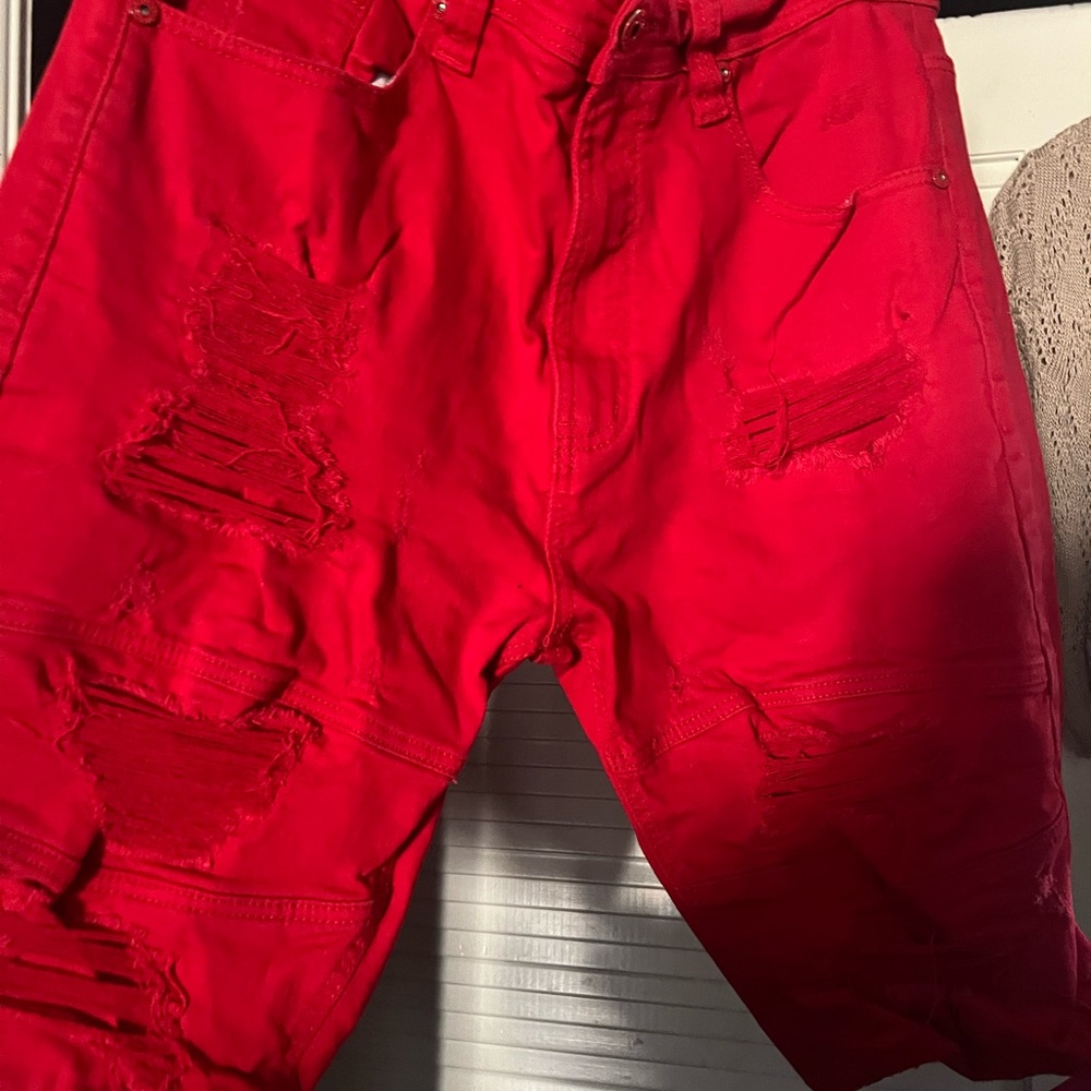 Red Distressed Men's Shorts
